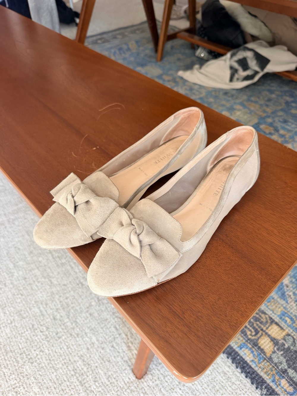 Ron white Hettie gray tan suede mesh bow loafers 41 10.5